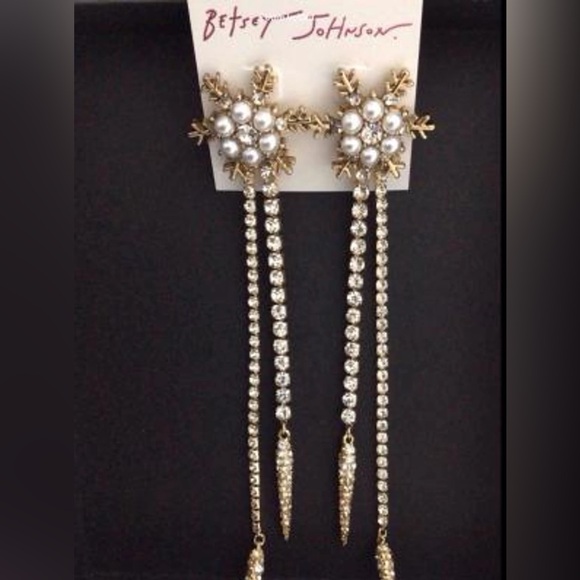 Betsey Johnson Jewelry - NWT Betsy Johnson Snowflake Rhinestone Crystal Long Dangle Earrings
